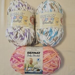1 Skein Bernat Baby Blanket #6 Super Bulky Yarn Lilac Teal Peachy 220 yd/ea